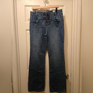 Free People Eva Lace up High Rise Boot Cut Jeans Size 31